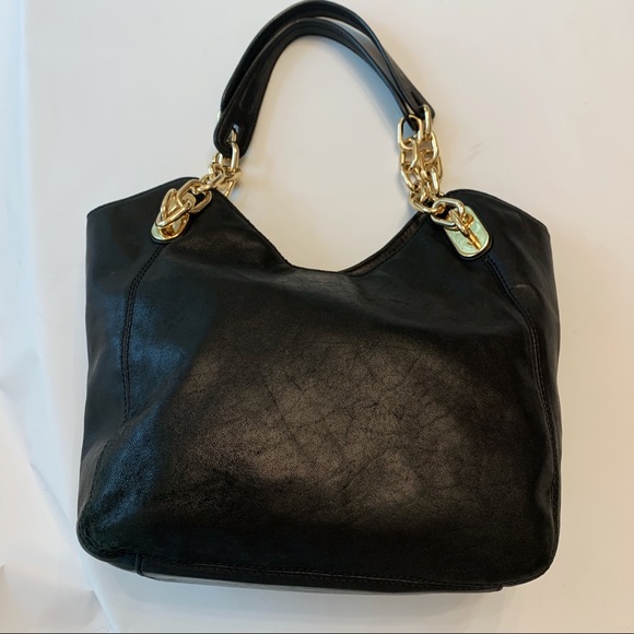 Michael Kors Soft Calf Leather Lillie Chain Tote Black Gold Hardware - Picture 3 of 11